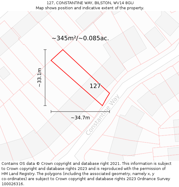 127, CONSTANTINE WAY, BILSTON, WV14 8GU: Plot and title map