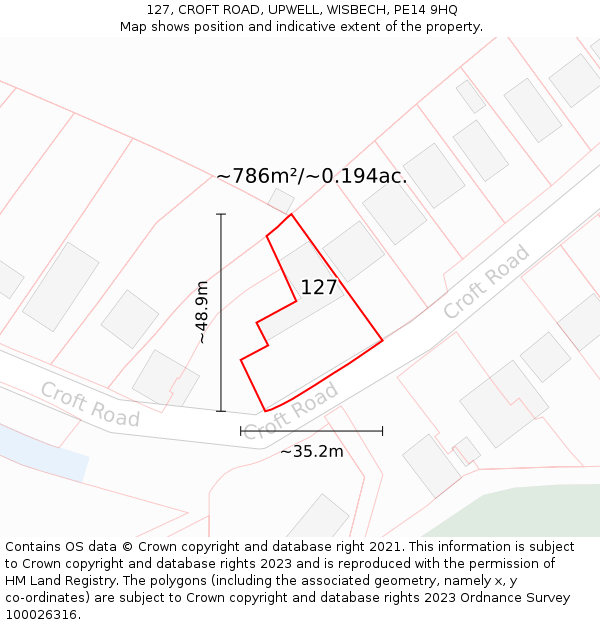 127, CROFT ROAD, UPWELL, WISBECH, PE14 9HQ: Plot and title map