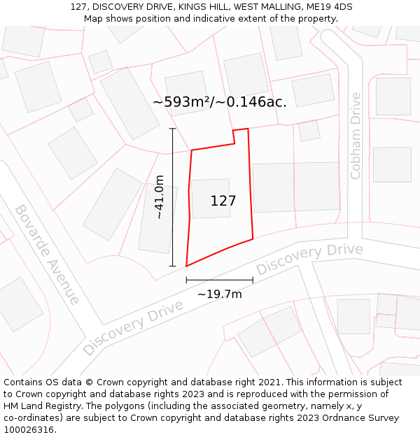 127, DISCOVERY DRIVE, KINGS HILL, WEST MALLING, ME19 4DS: Plot and title map