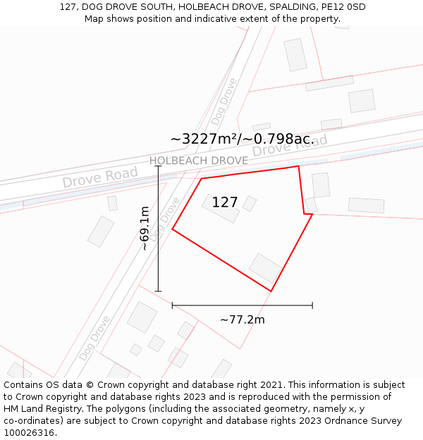 127, DOG DROVE SOUTH, HOLBEACH DROVE, SPALDING, PE12 0SD: Plot and title map