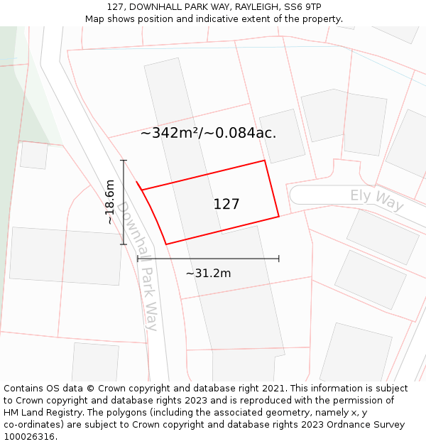 127, DOWNHALL PARK WAY, RAYLEIGH, SS6 9TP: Plot and title map