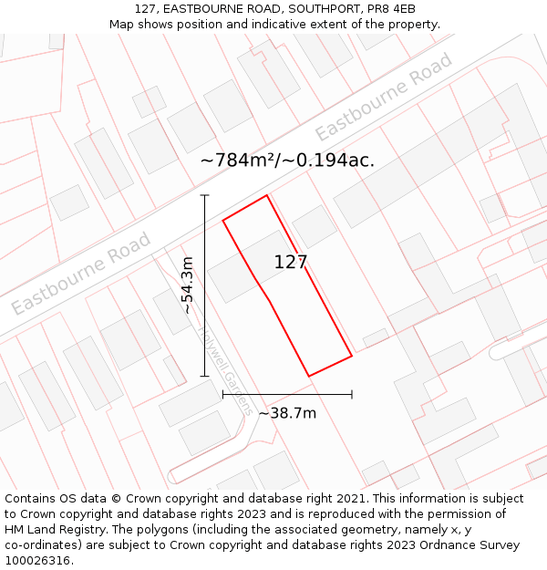 127, EASTBOURNE ROAD, SOUTHPORT, PR8 4EB: Plot and title map