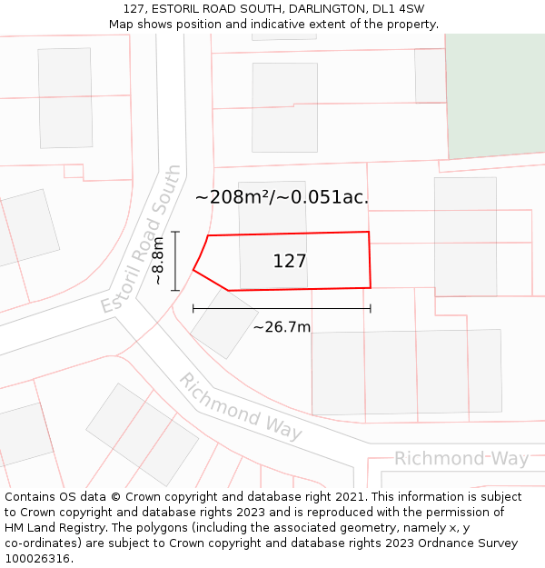 127, ESTORIL ROAD SOUTH, DARLINGTON, DL1 4SW: Plot and title map