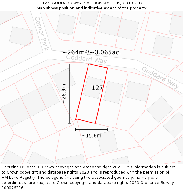 127, GODDARD WAY, SAFFRON WALDEN, CB10 2ED: Plot and title map