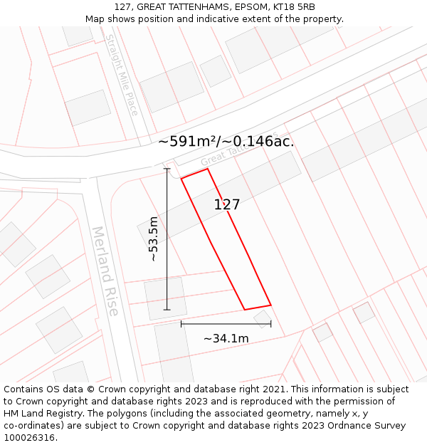 127, GREAT TATTENHAMS, EPSOM, KT18 5RB: Plot and title map