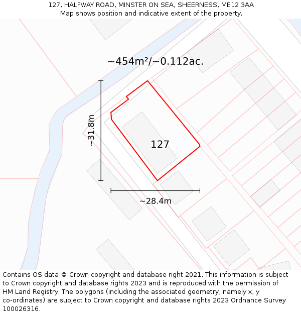 127, HALFWAY ROAD, MINSTER ON SEA, SHEERNESS, ME12 3AA: Plot and title map