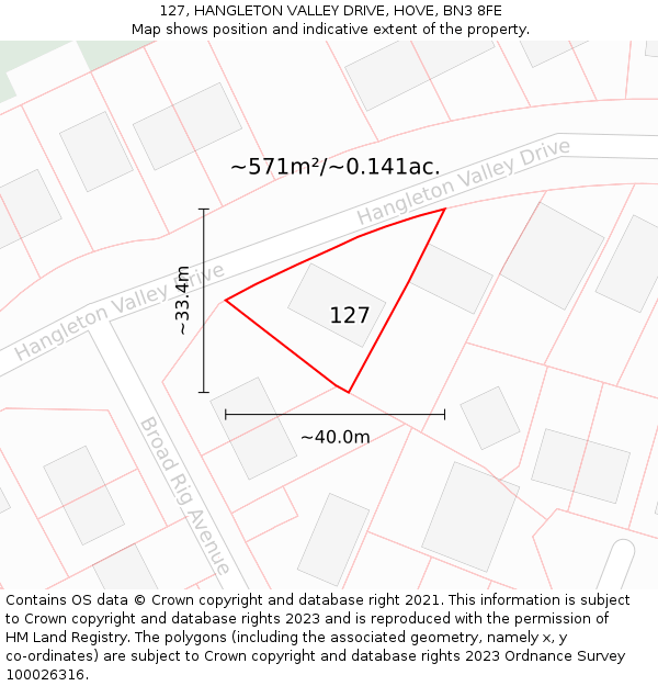 127, HANGLETON VALLEY DRIVE, HOVE, BN3 8FE: Plot and title map