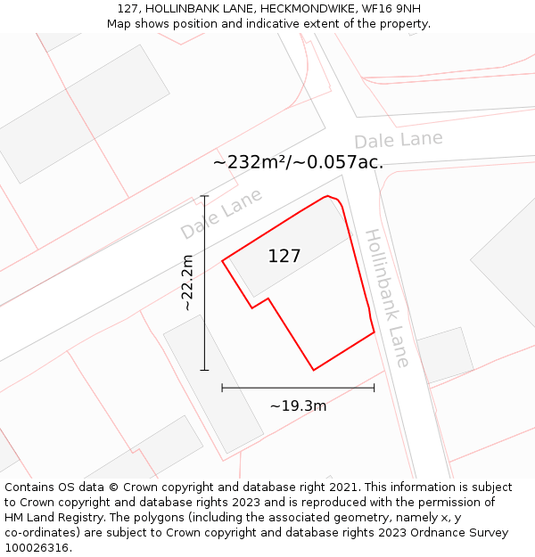 127, HOLLINBANK LANE, HECKMONDWIKE, WF16 9NH: Plot and title map