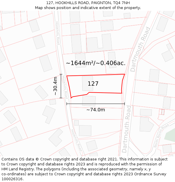 127, HOOKHILLS ROAD, PAIGNTON, TQ4 7NH: Plot and title map
