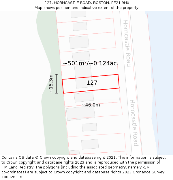 127, HORNCASTLE ROAD, BOSTON, PE21 9HX: Plot and title map