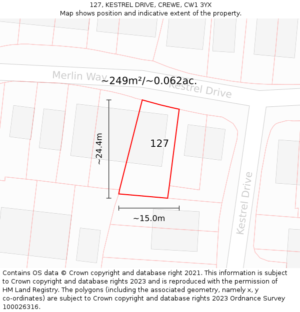 127, KESTREL DRIVE, CREWE, CW1 3YX: Plot and title map