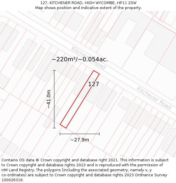 127, KITCHENER ROAD, HIGH WYCOMBE, HP11 2SW: Plot and title map