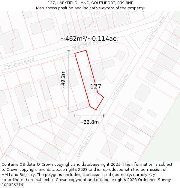 127, LARKFIELD LANE, SOUTHPORT, PR9 8NP: Plot and title map