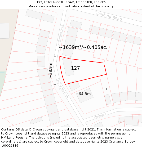 127, LETCHWORTH ROAD, LEICESTER, LE3 6FN: Plot and title map