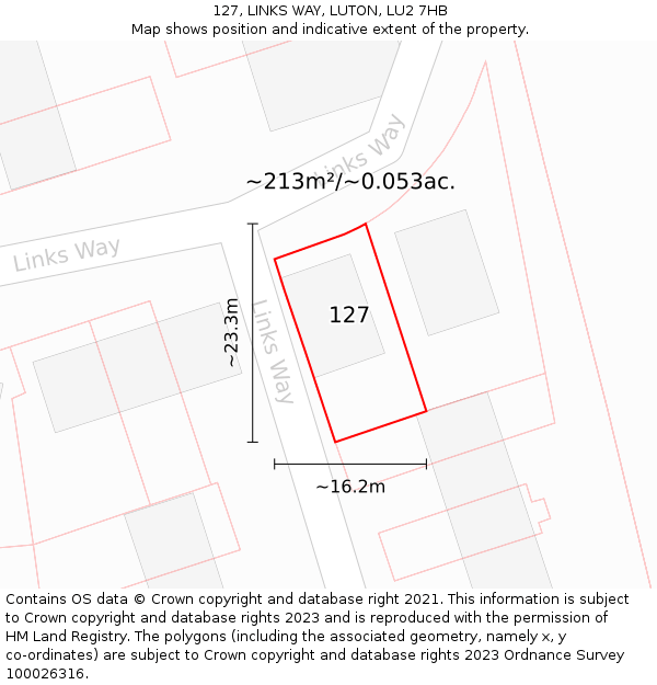 127, LINKS WAY, LUTON, LU2 7HB: Plot and title map