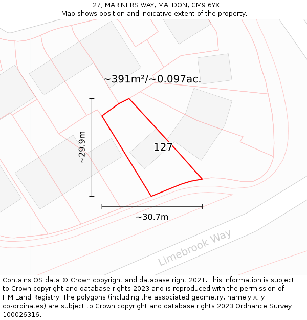 127, MARINERS WAY, MALDON, CM9 6YX: Plot and title map