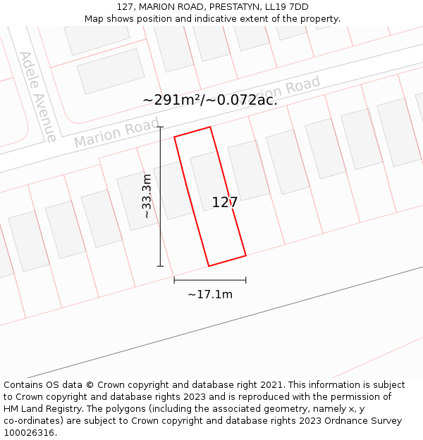 127, MARION ROAD, PRESTATYN, LL19 7DD: Plot and title map