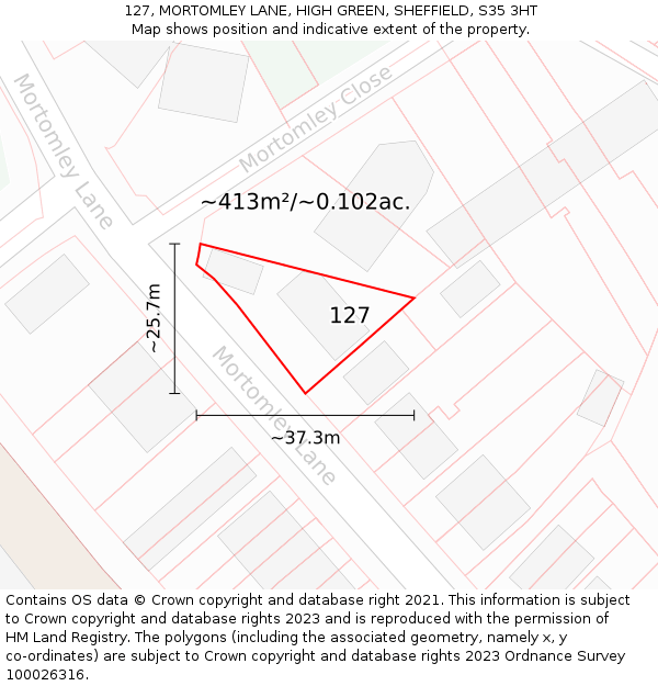 127, MORTOMLEY LANE, HIGH GREEN, SHEFFIELD, S35 3HT: Plot and title map