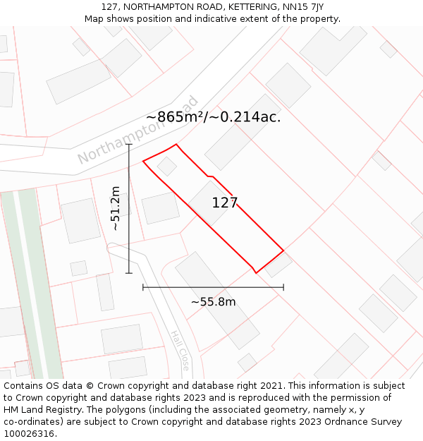 127, NORTHAMPTON ROAD, KETTERING, NN15 7JY: Plot and title map