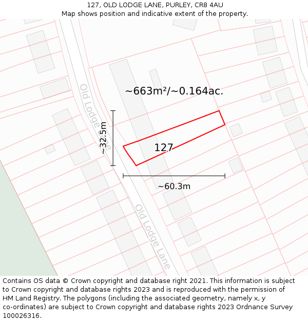 127, OLD LODGE LANE, PURLEY, CR8 4AU: Plot and title map