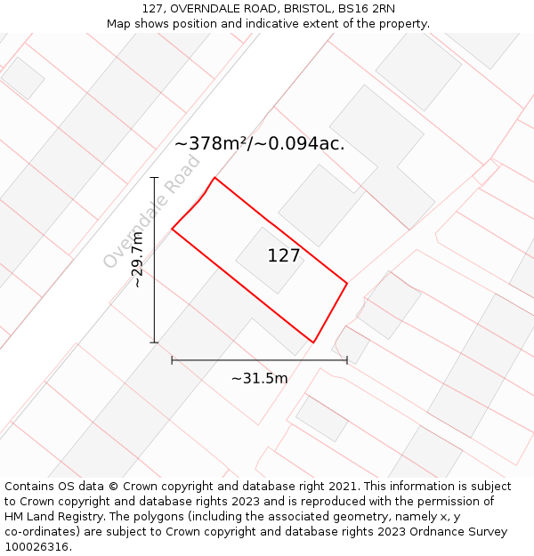 127, OVERNDALE ROAD, BRISTOL, BS16 2RN: Plot and title map