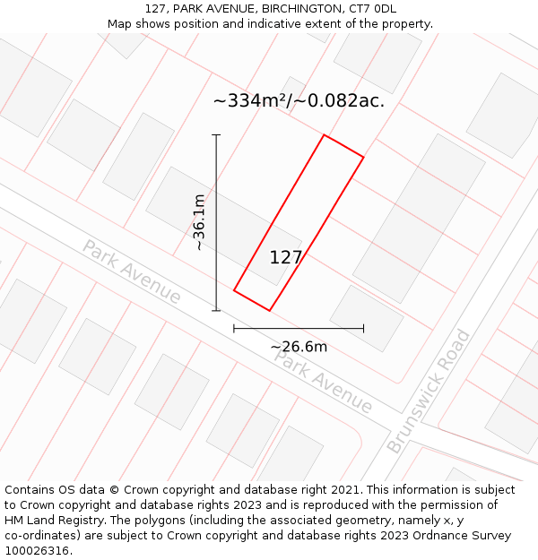 127, PARK AVENUE, BIRCHINGTON, CT7 0DL: Plot and title map