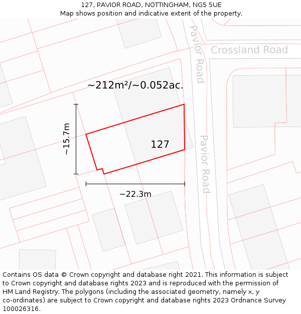 127, PAVIOR ROAD, NOTTINGHAM, NG5 5UE: Plot and title map