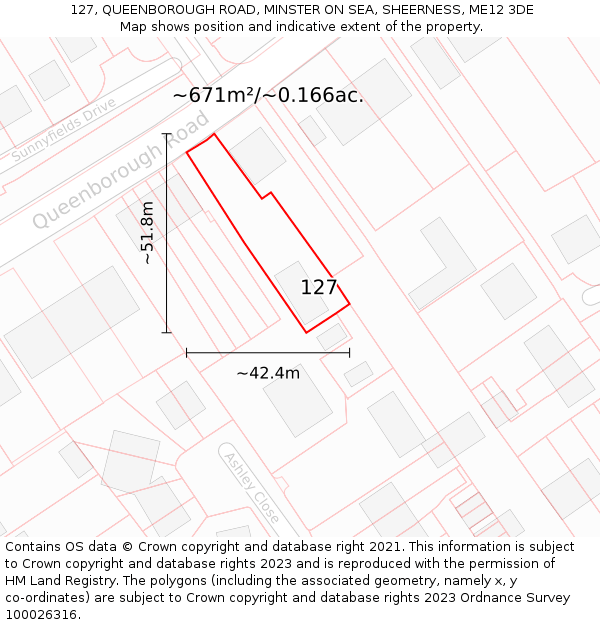 127, QUEENBOROUGH ROAD, MINSTER ON SEA, SHEERNESS, ME12 3DE: Plot and title map