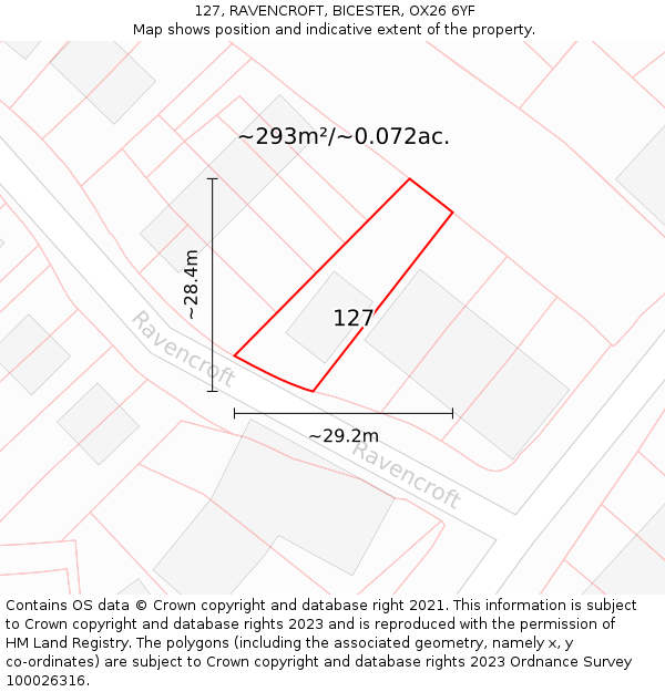 127, RAVENCROFT, BICESTER, OX26 6YF: Plot and title map