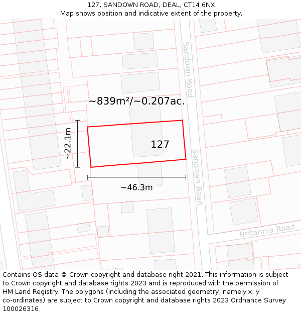 127, SANDOWN ROAD, DEAL, CT14 6NX: Plot and title map
