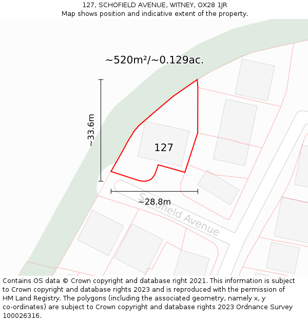 127, SCHOFIELD AVENUE, WITNEY, OX28 1JR: Plot and title map