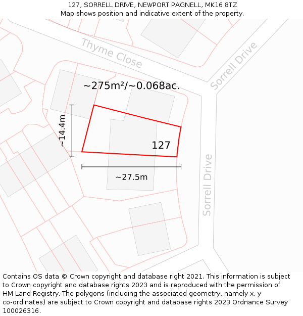 127, SORRELL DRIVE, NEWPORT PAGNELL, MK16 8TZ: Plot and title map