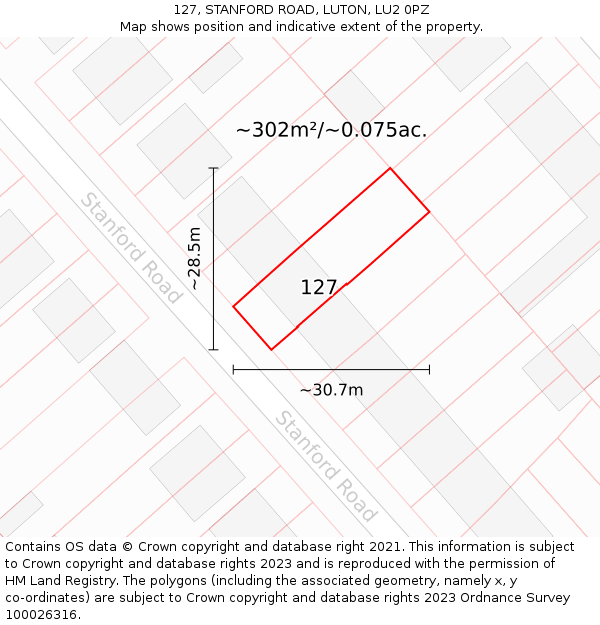 127, STANFORD ROAD, LUTON, LU2 0PZ: Plot and title map