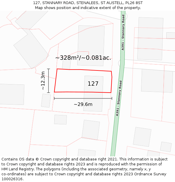 127, STANNARY ROAD, STENALEES, ST AUSTELL, PL26 8ST: Plot and title map