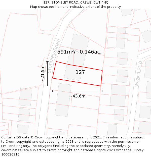 127, STONELEY ROAD, CREWE, CW1 4NQ: Plot and title map