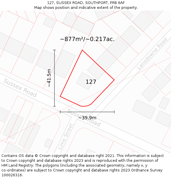 127, SUSSEX ROAD, SOUTHPORT, PR8 6AF: Plot and title map