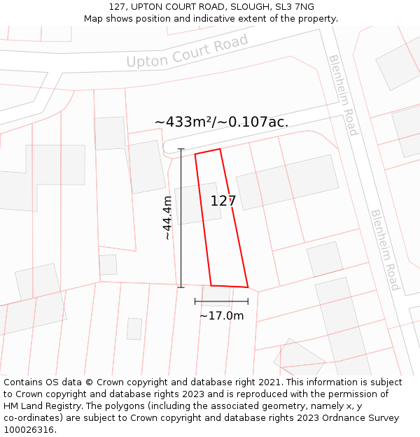 127, UPTON COURT ROAD, SLOUGH, SL3 7NG: Plot and title map