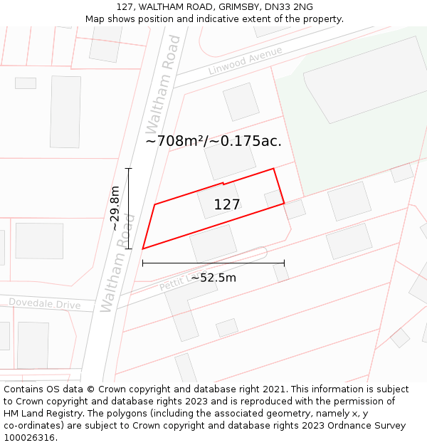 127, WALTHAM ROAD, GRIMSBY, DN33 2NG: Plot and title map