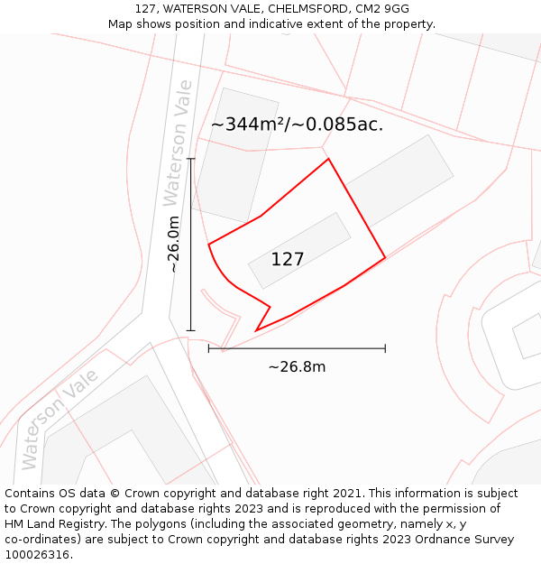 127, WATERSON VALE, CHELMSFORD, CM2 9GG: Plot and title map