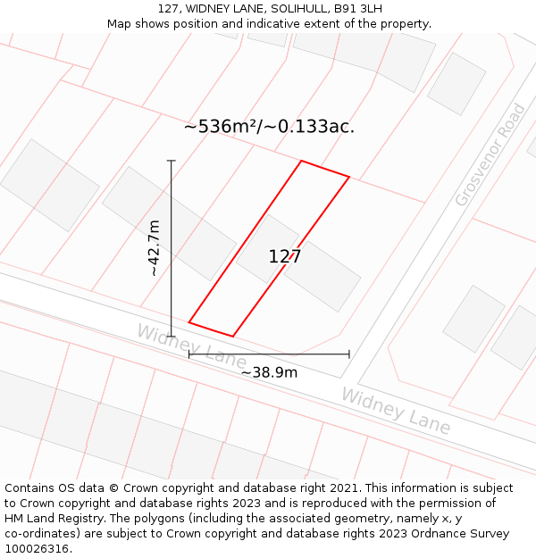 127, WIDNEY LANE, SOLIHULL, B91 3LH: Plot and title map