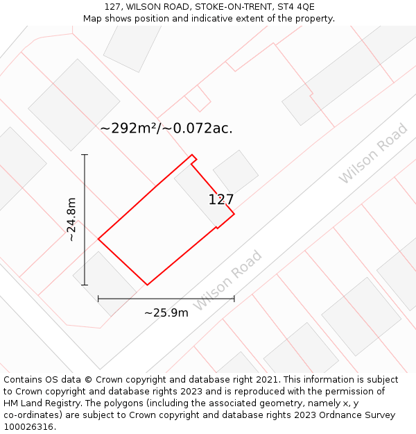 127, WILSON ROAD, STOKE-ON-TRENT, ST4 4QE: Plot and title map