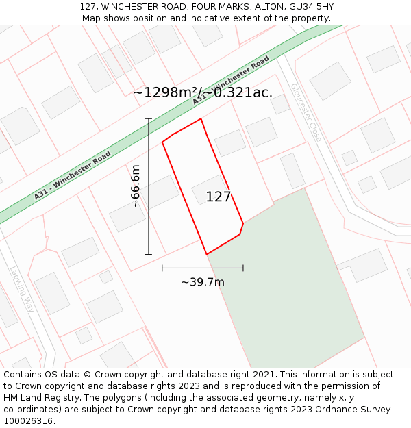 127, WINCHESTER ROAD, FOUR MARKS, ALTON, GU34 5HY: Plot and title map