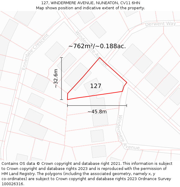 127, WINDERMERE AVENUE, NUNEATON, CV11 6HN: Plot and title map