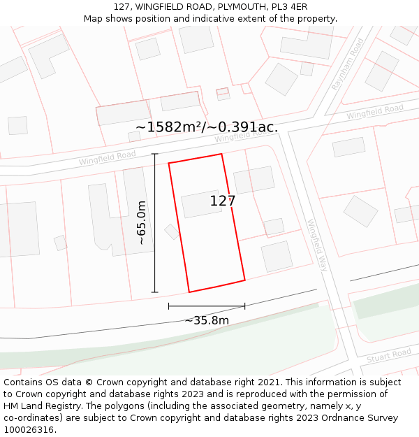 127, WINGFIELD ROAD, PLYMOUTH, PL3 4ER: Plot and title map