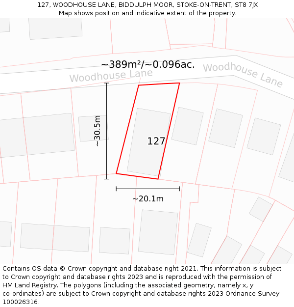 127, WOODHOUSE LANE, BIDDULPH MOOR, STOKE-ON-TRENT, ST8 7JX: Plot and title map