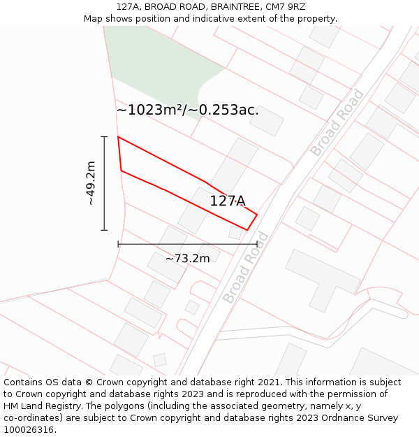 127A, BROAD ROAD, BRAINTREE, CM7 9RZ: Plot and title map