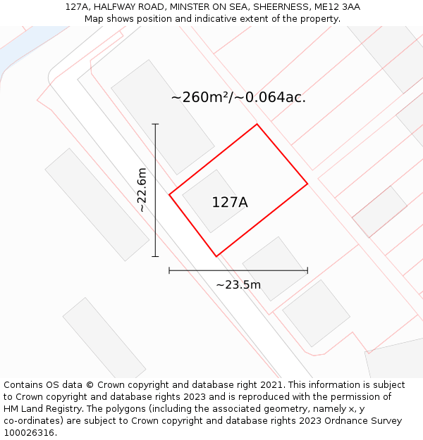 127A, HALFWAY ROAD, MINSTER ON SEA, SHEERNESS, ME12 3AA: Plot and title map