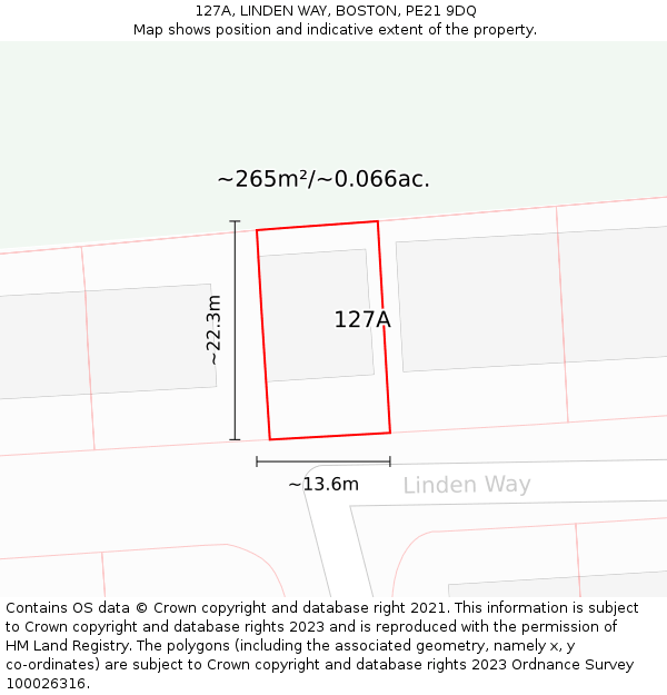 127A, LINDEN WAY, BOSTON, PE21 9DQ: Plot and title map
