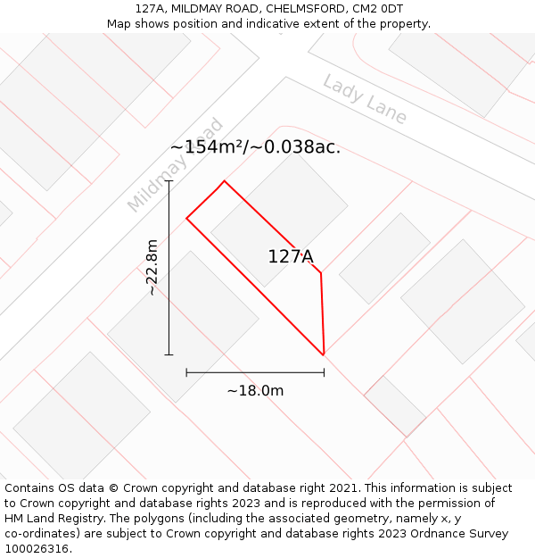 127A, MILDMAY ROAD, CHELMSFORD, CM2 0DT: Plot and title map