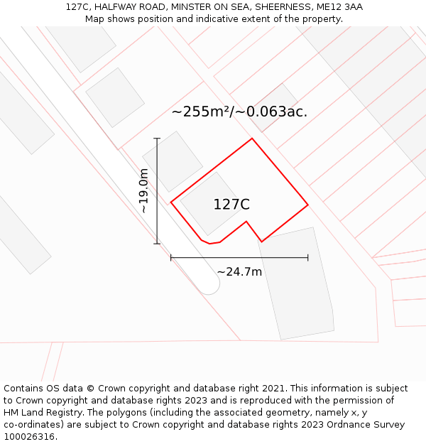 127C, HALFWAY ROAD, MINSTER ON SEA, SHEERNESS, ME12 3AA: Plot and title map